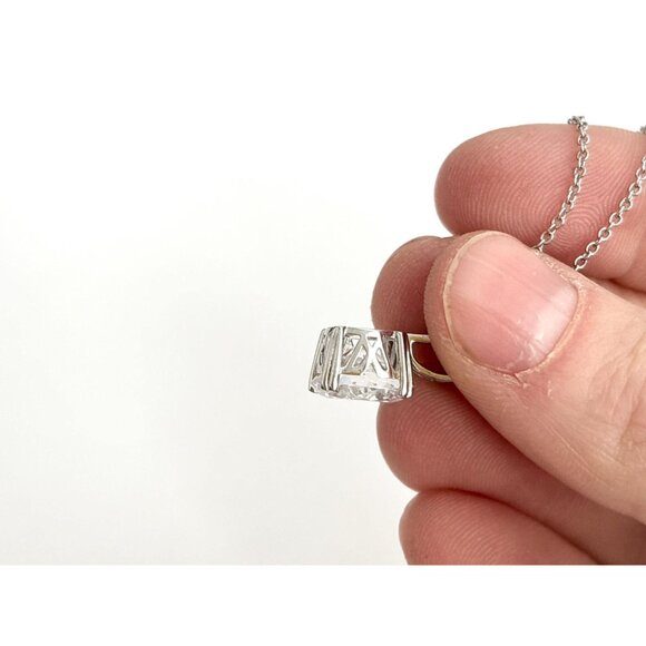 Minimalist Jumbo Cubic Zirconia Ornate Sterling Silver Vintage Pendant Necklace - Picture 10 of 16